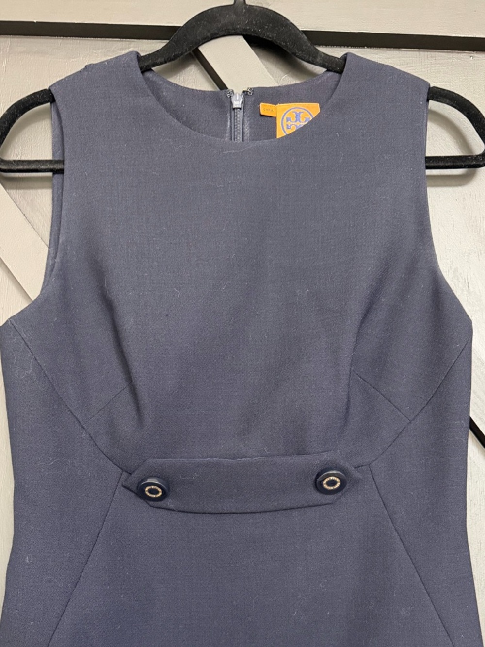 Tory Burch Sleeveless A-Line Wool Blend Dress in Navy Blue, Size 6 - Picture 3 of 11